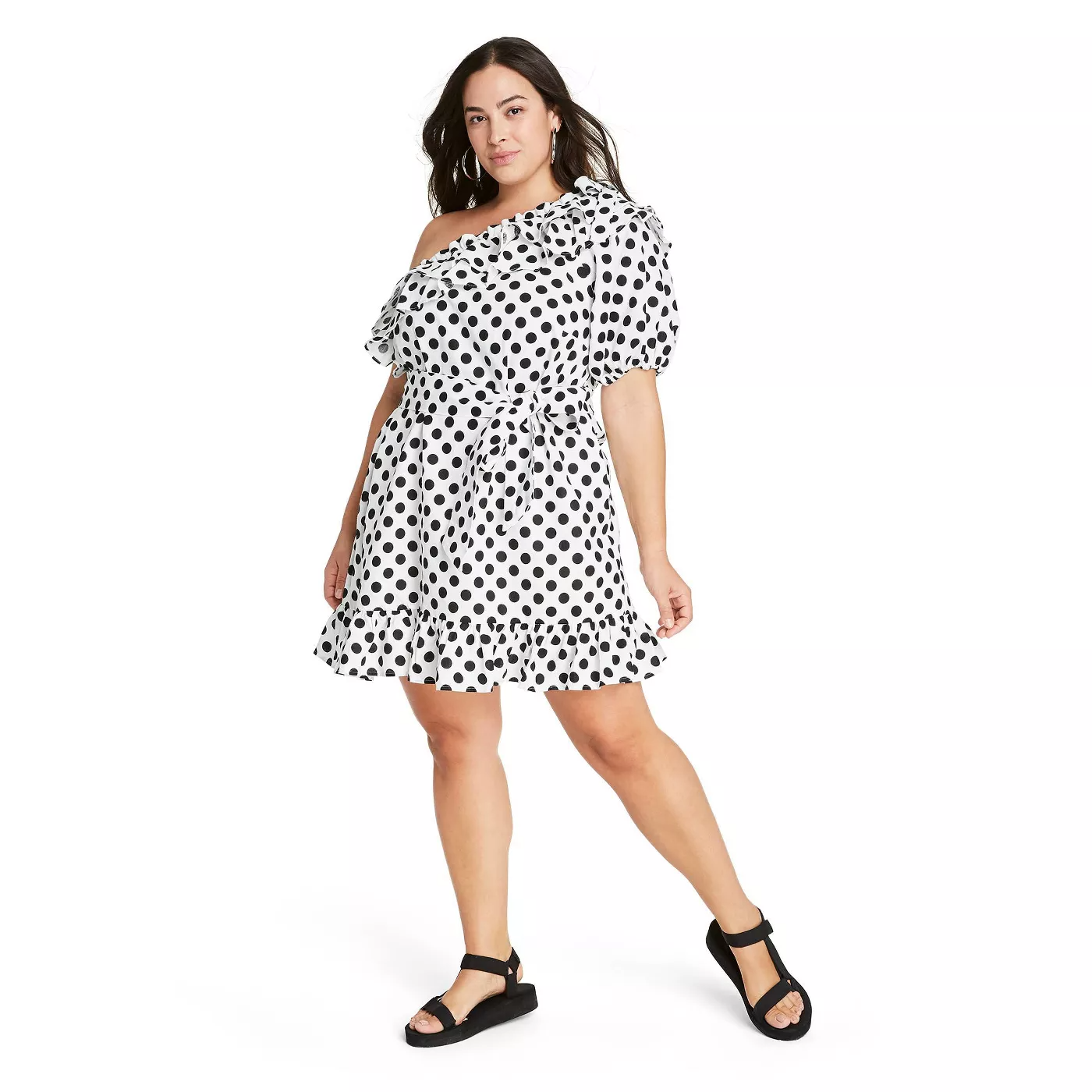 polka dot one shoulder dresses