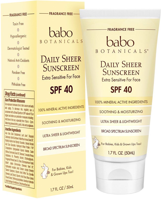 Babo Botanicals + Daily Sheer NonNano Zinc SPF 40 Fragrance Free