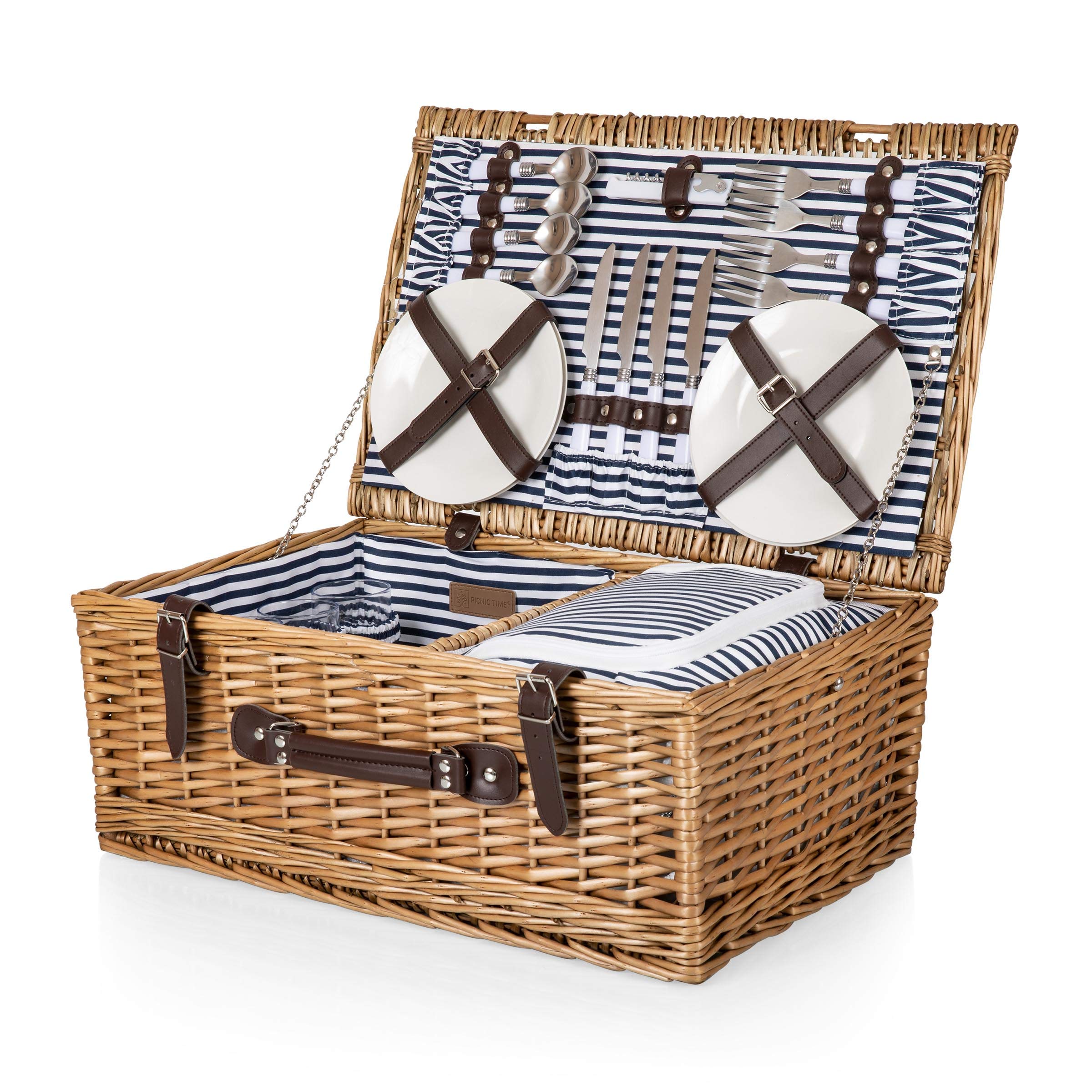 Picnic Time + Belmont Wicker Picnic Basket with Deluxe Service for Four