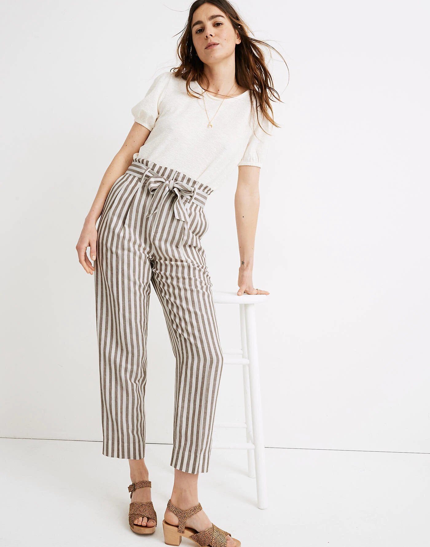 Madewell + Striped Linen-Blend Paperbag Pants