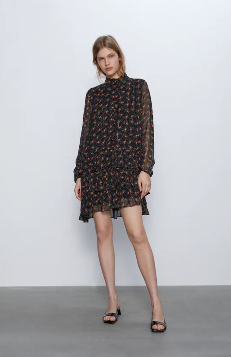 Zara + Ruffled Print Dress