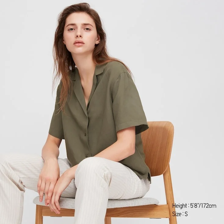 Uniqlo Linen Blend Open Collar Sleeved Shirt