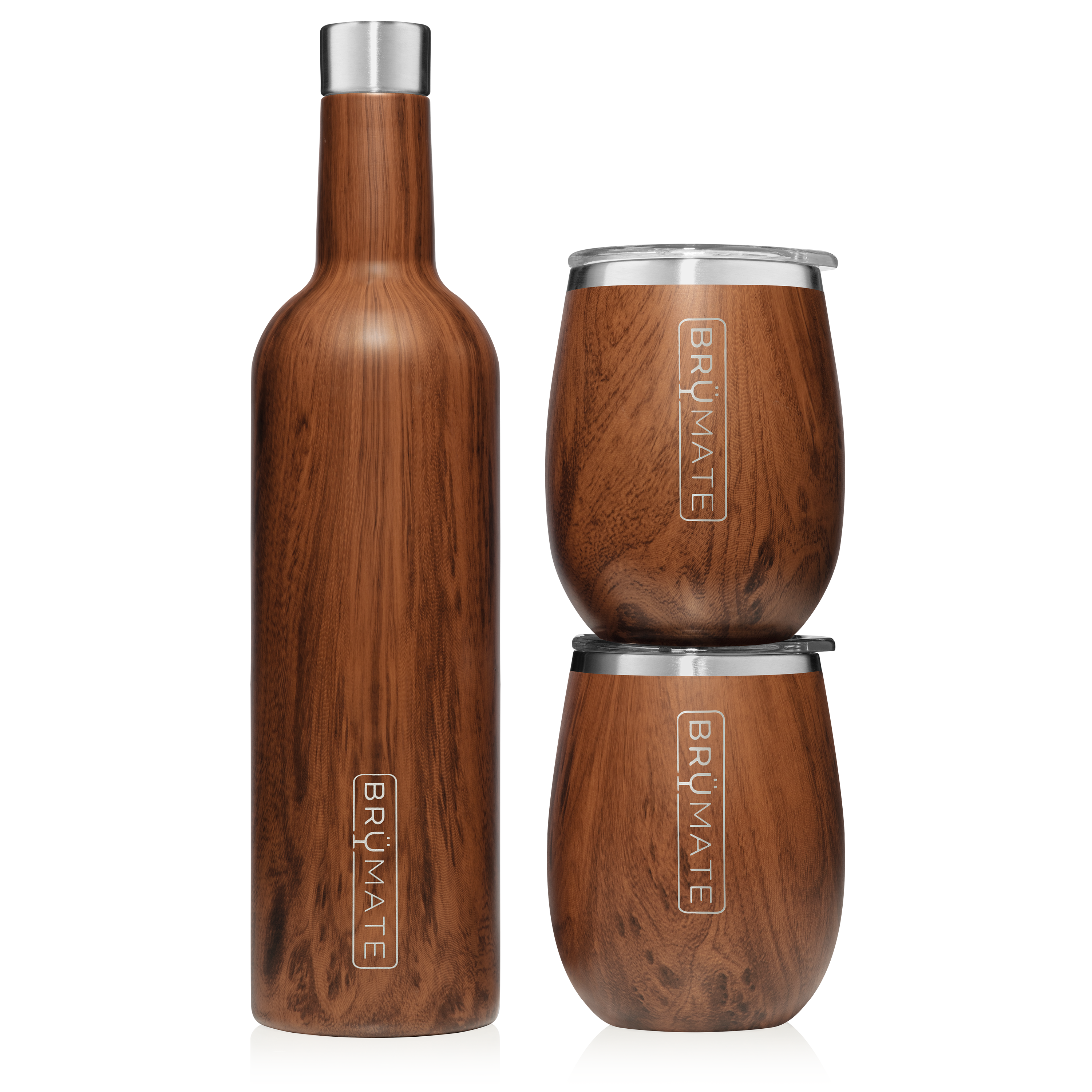 BrüMate + Winesulator + 2 Uncork’d XL Wine Tumblers/Lids Walnut V2.0