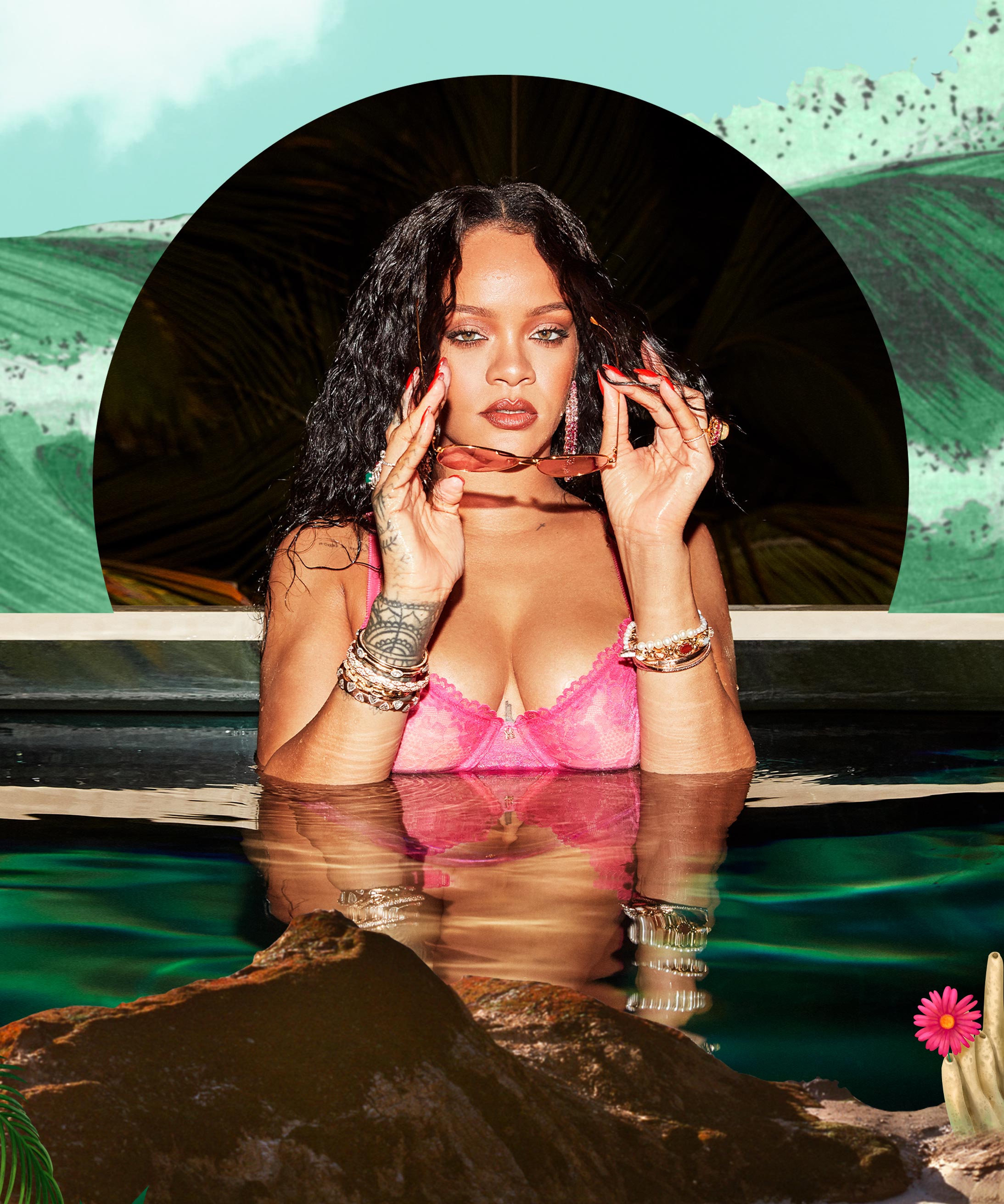 Rihanna Poses in Red Fishnet Lingerie for Savage x Fenty Shoot