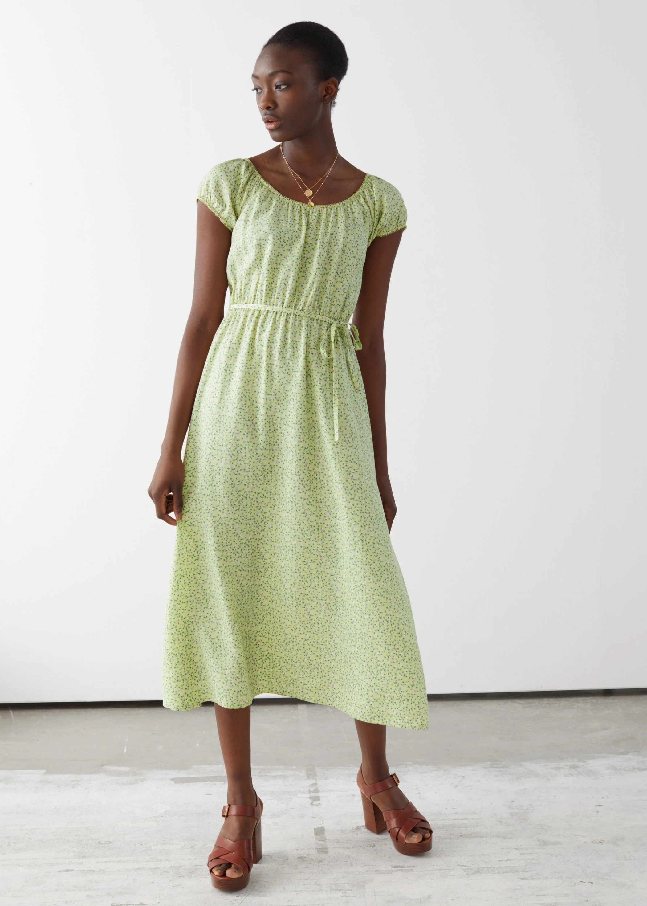 u0026amp; Other Stories + Scoop Neck Puff Sleeve Midi Dress