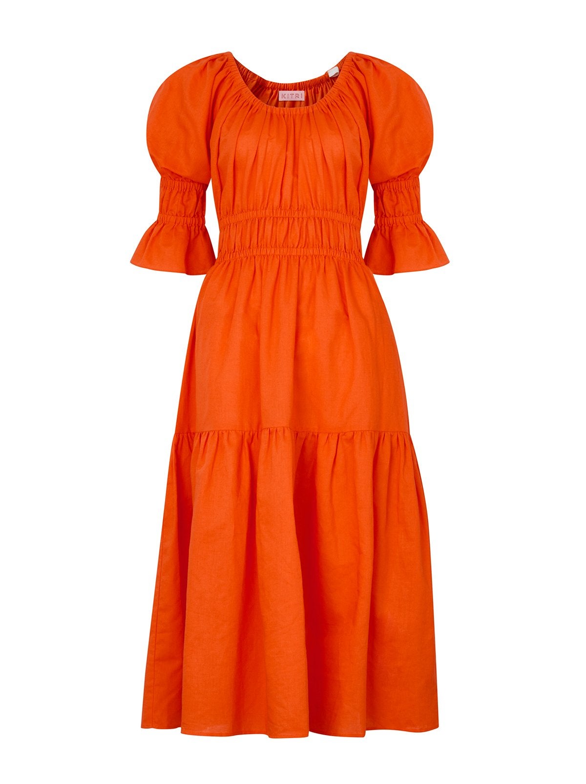 Kitri + Margot Coral Linen Midi Dress