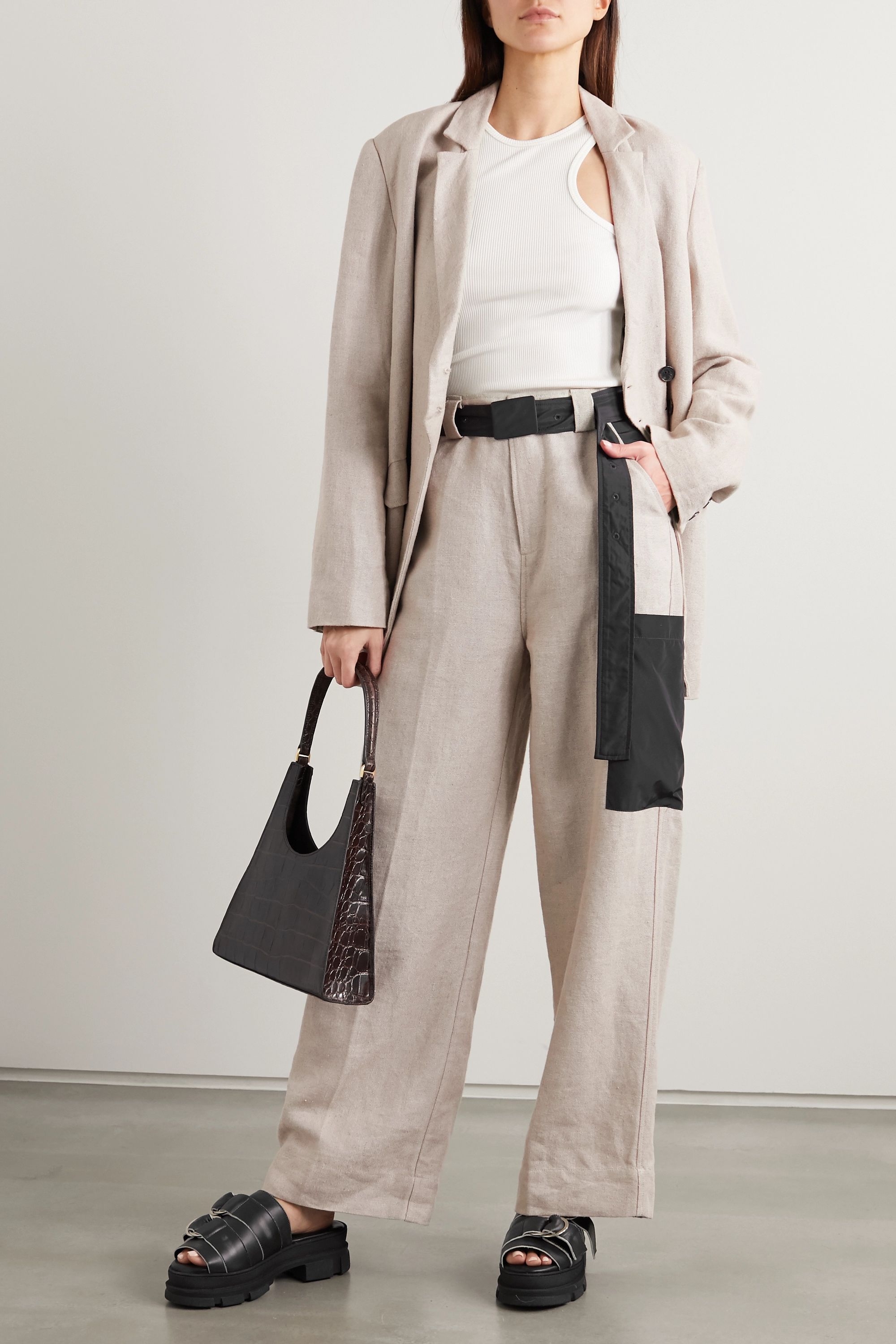 パンツ GANNI Women Straight Pants W0213 028 BEIGE Boa Beige Twill Suiting Mid Waist Pants | GANNI US