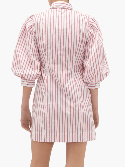 Ganni ■ Stripe Cotton Mini Dress - Ivory Egret Blue Stripe Cotton Mini Wrap Dress | GANNI US