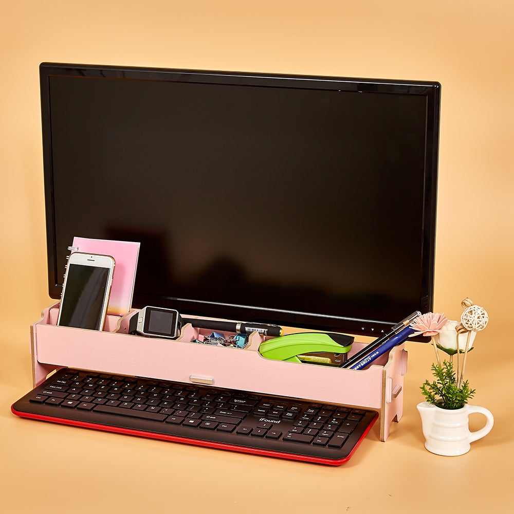 Anself + Monitor Riser Stand with Storage Slots, Pink