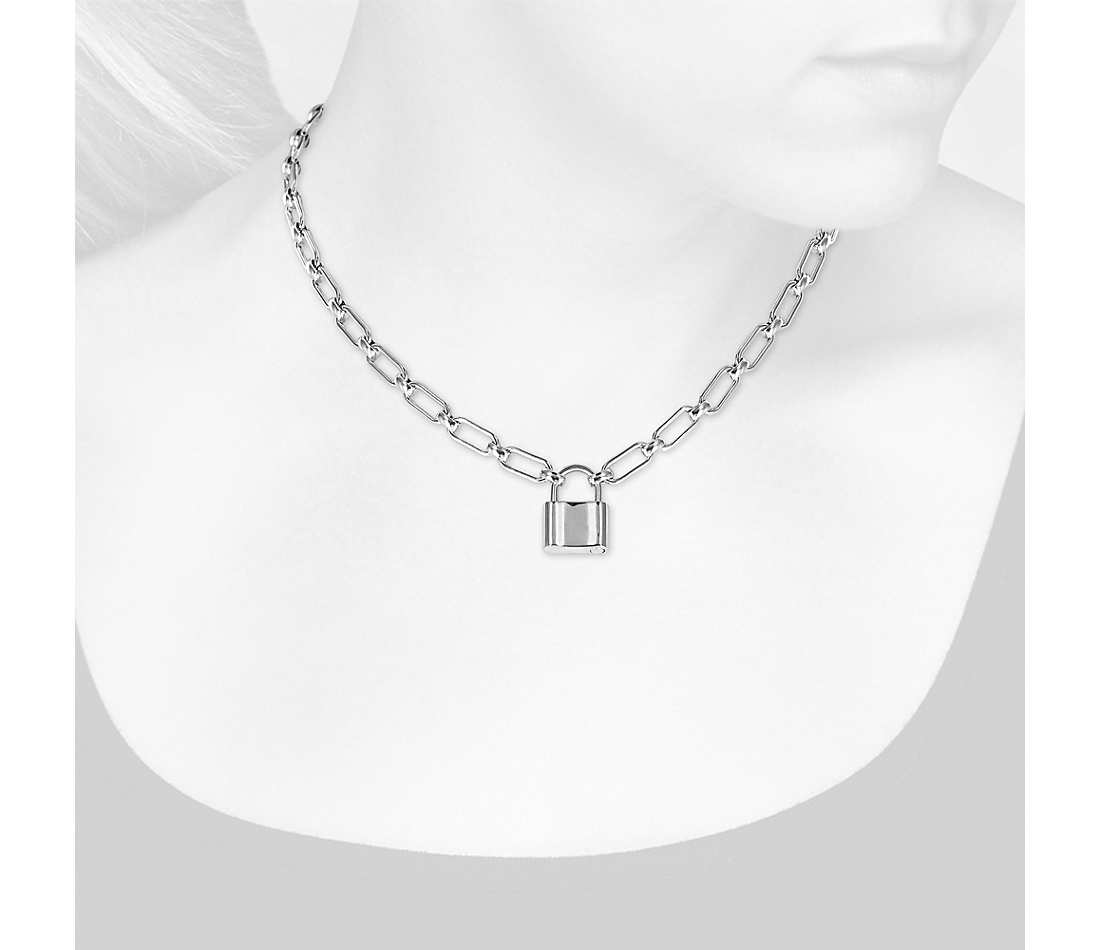 Blue Nile + Padlock Necklace in Sterling Silver