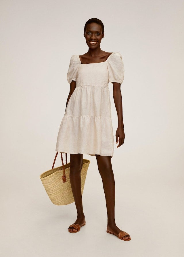 Mango Ruffled linen dress