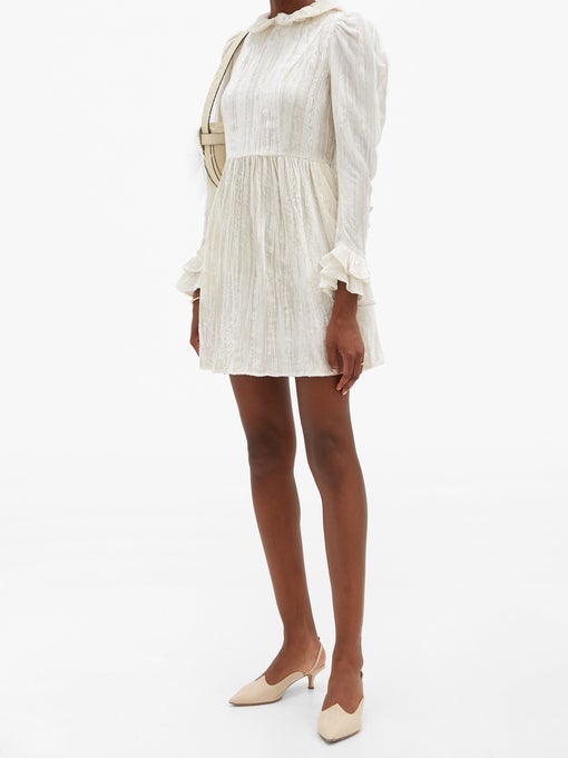 Batsheva + Crystal-button ruffled cotton-velvet mini dress