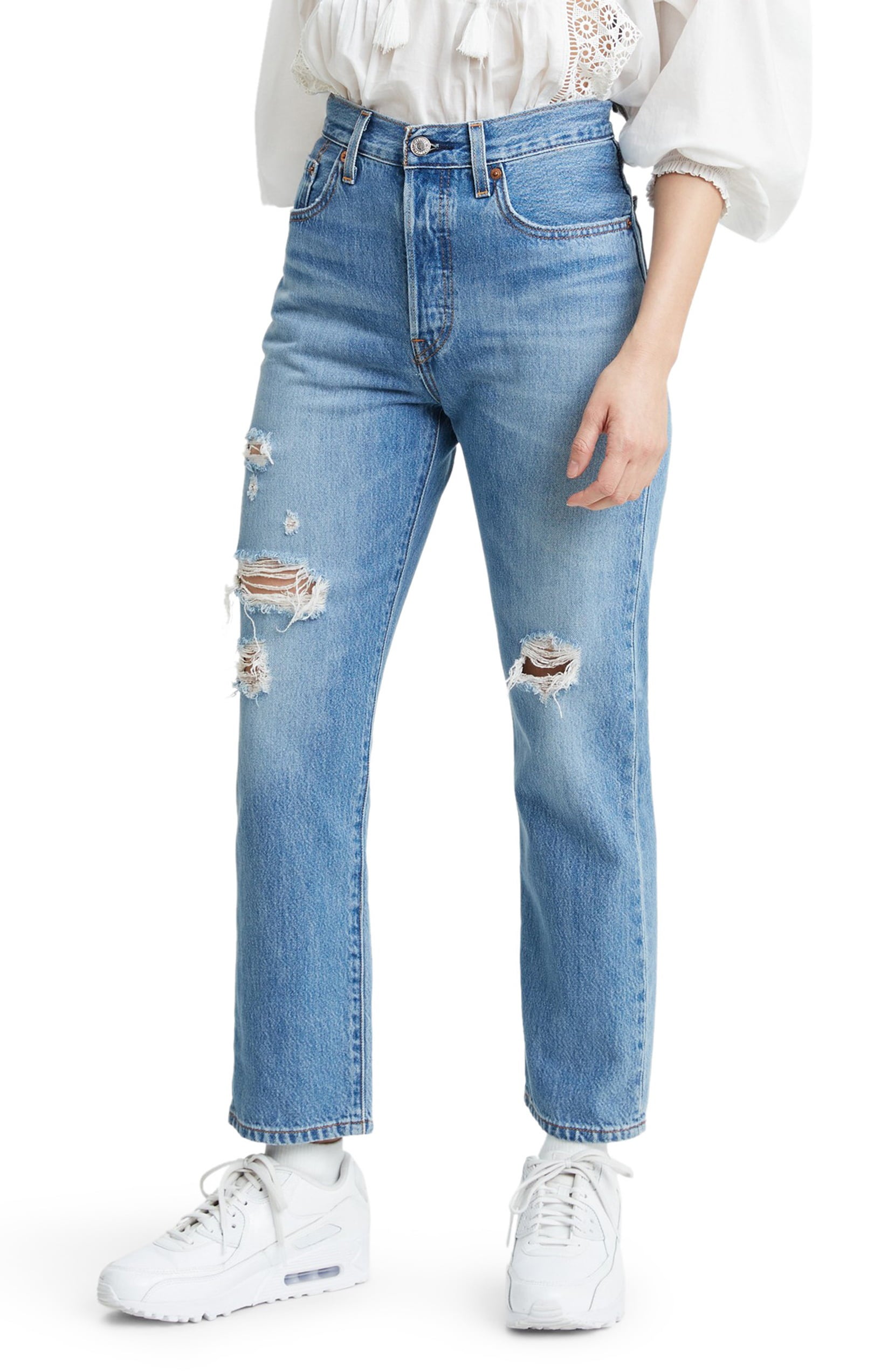  Levi   s  501  Ripped High Waist Crop Straight Leg Jeans