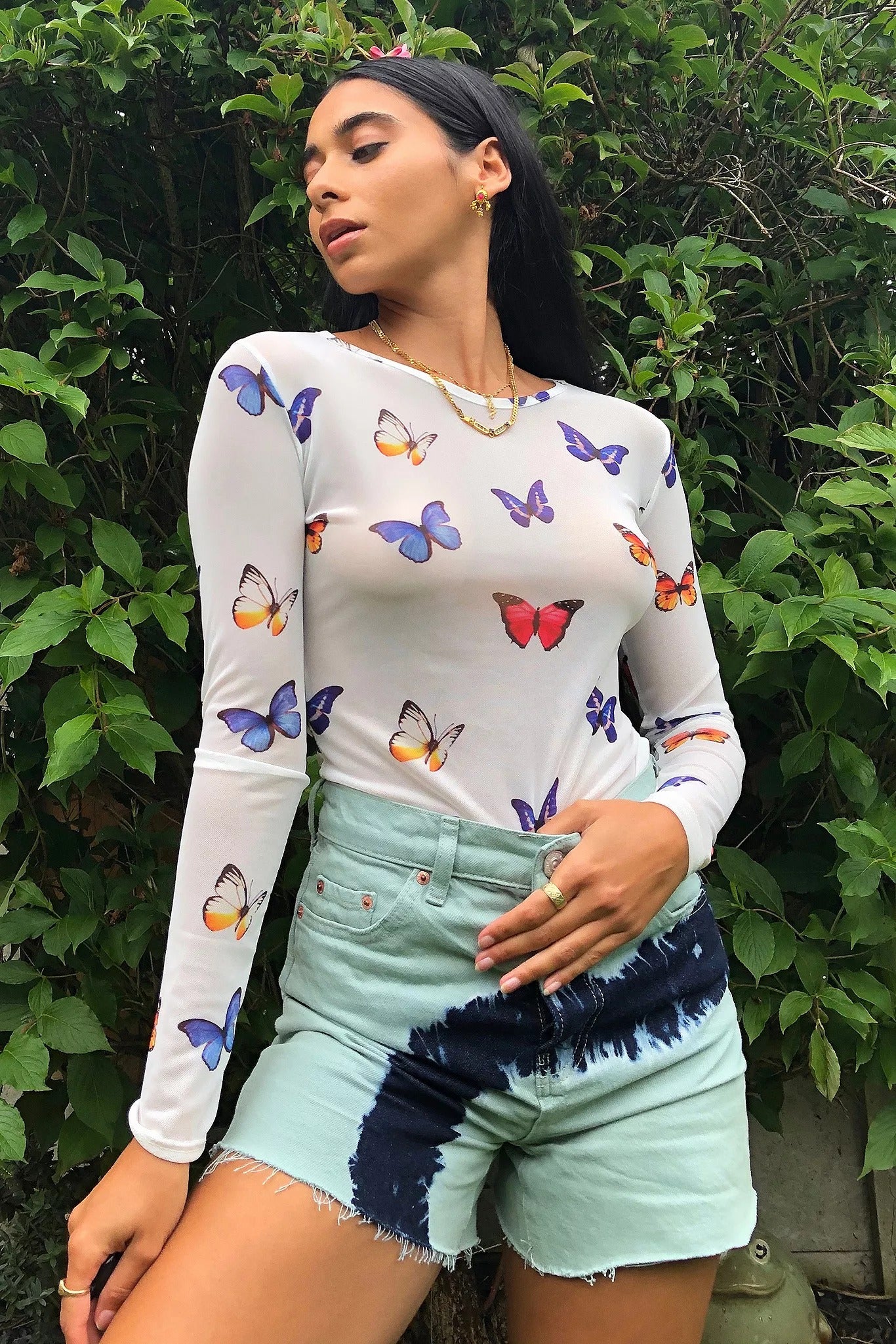 Urban Outfitters + Daisy Street Butterfly Mesh LongSleeve Top