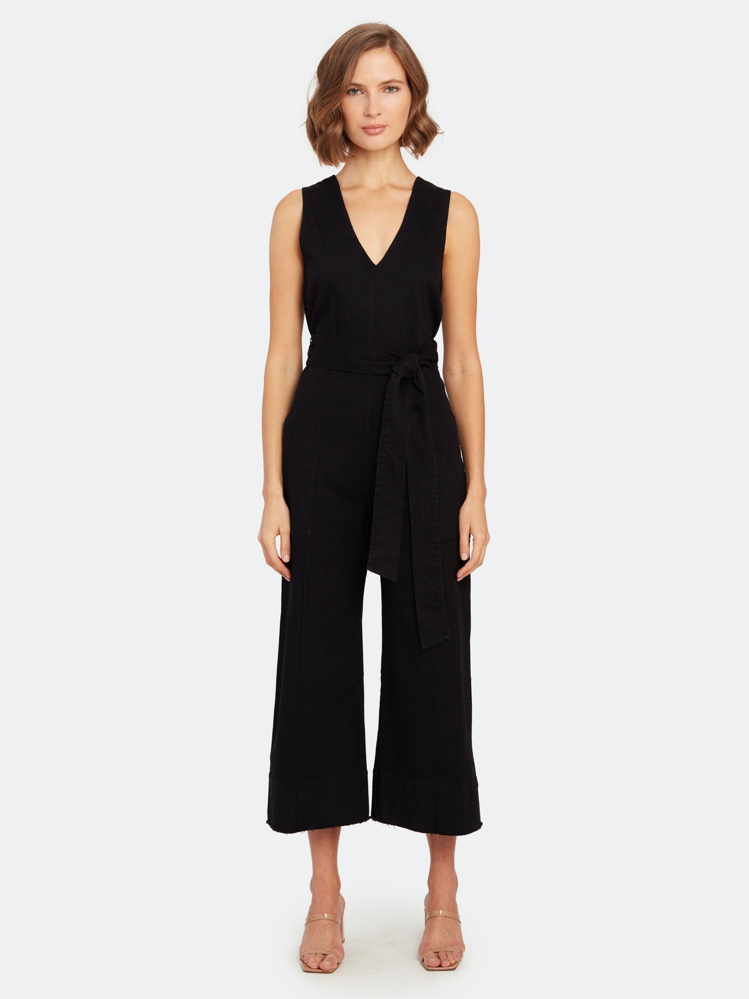 Astr the label tie waist sales crop jumpsuit