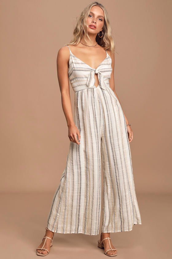 White tie front jumpsuit online