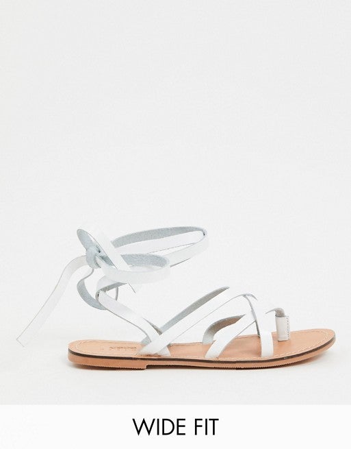 ASOS DESIGN + Wide Fit Framed Strappy Leather Sandal In White