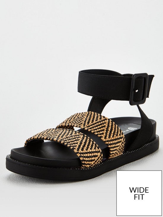 wide fit tan flat sandals