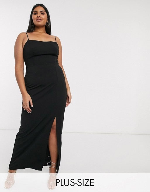 Square neck maxi dress with thigh split top