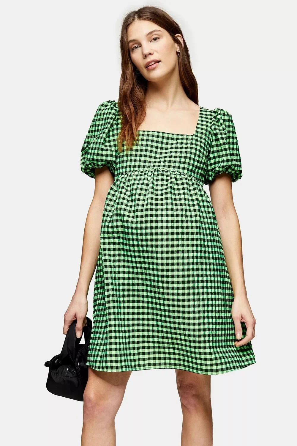 Topshop + Maternity Lime Green Gingham Mini Dress