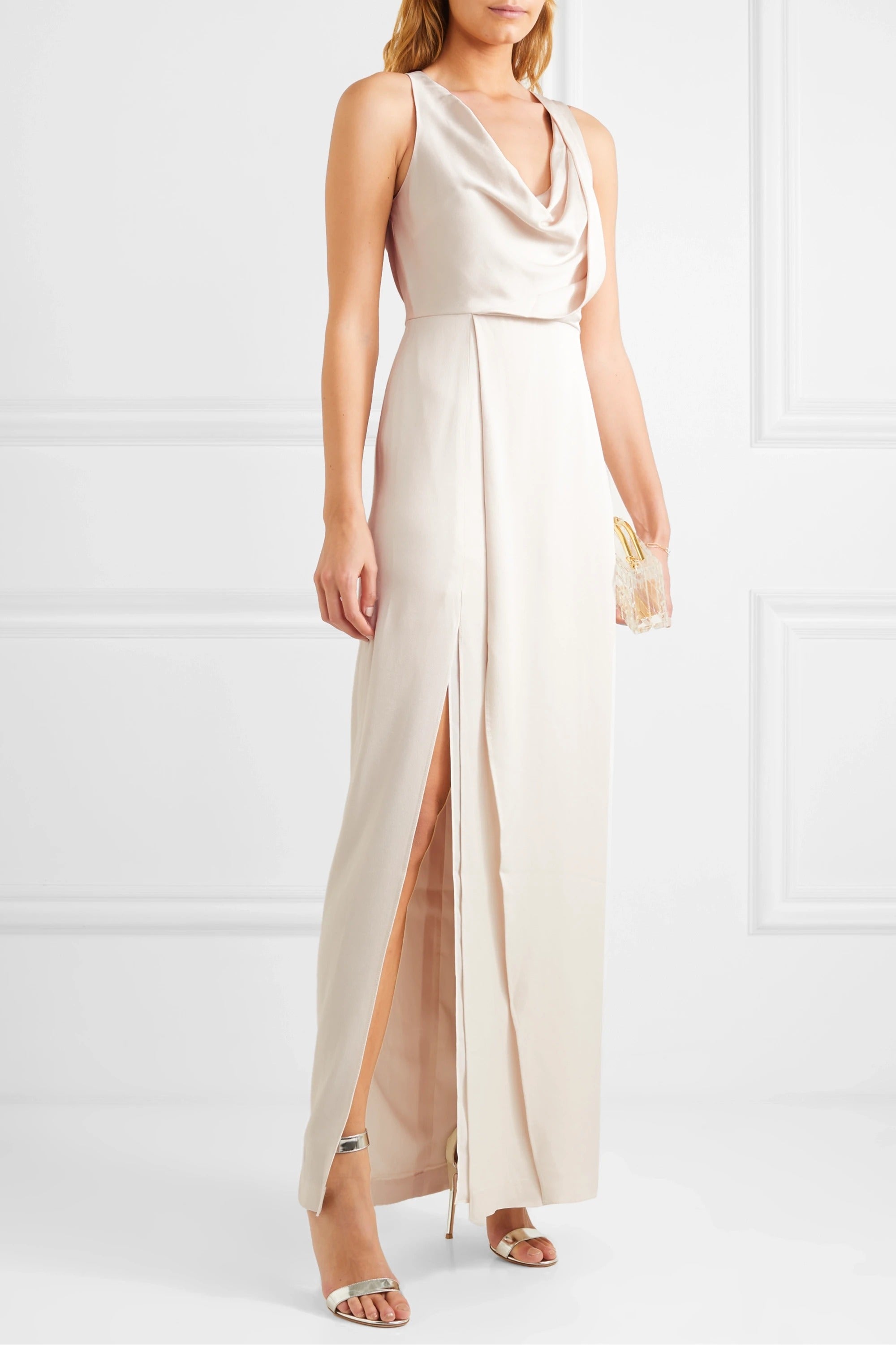 Halston + Draped Hammered-Satin Gown