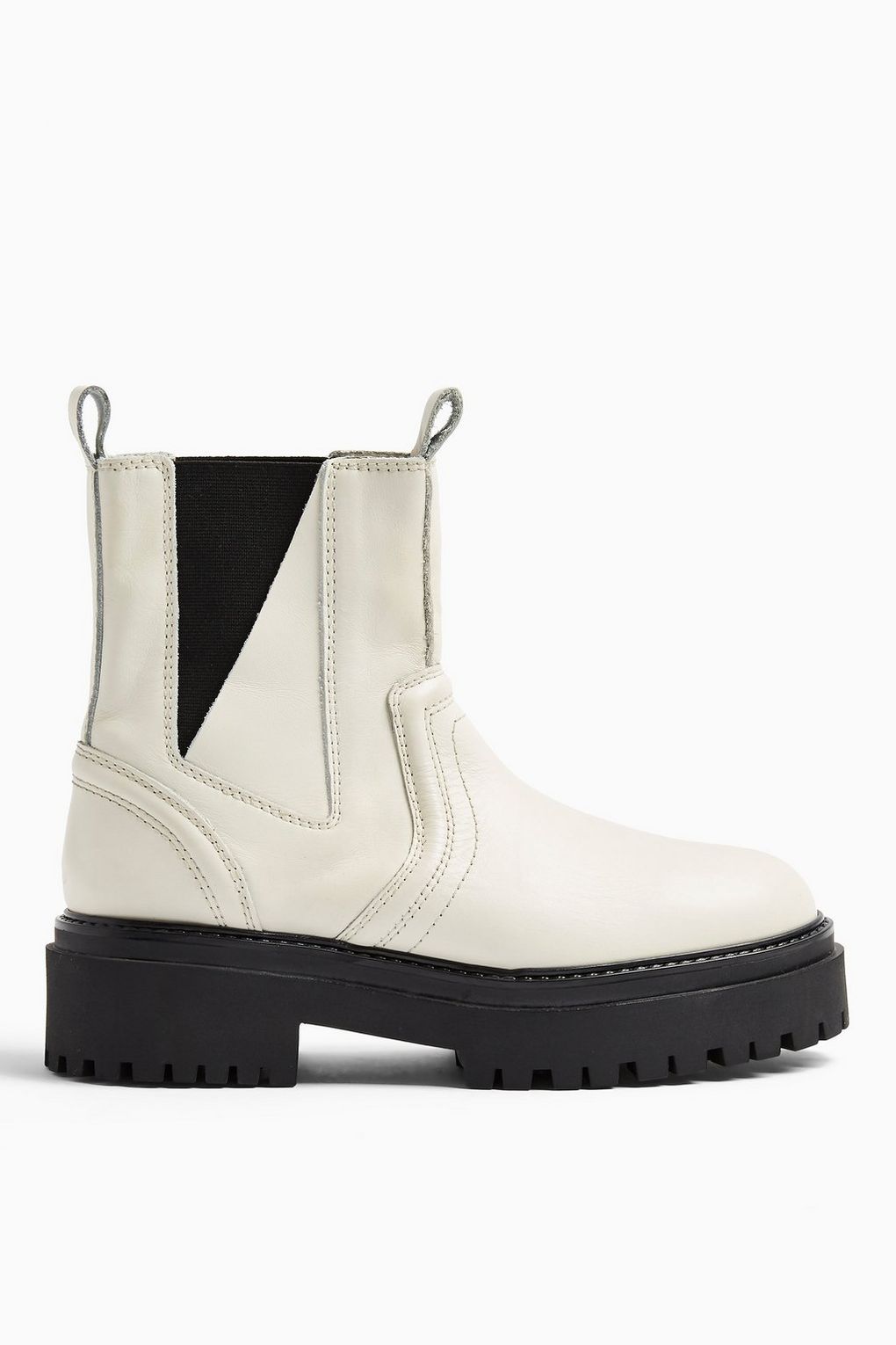 Topshop ALBIE Ecru Leather Chunky Chelsea Boots