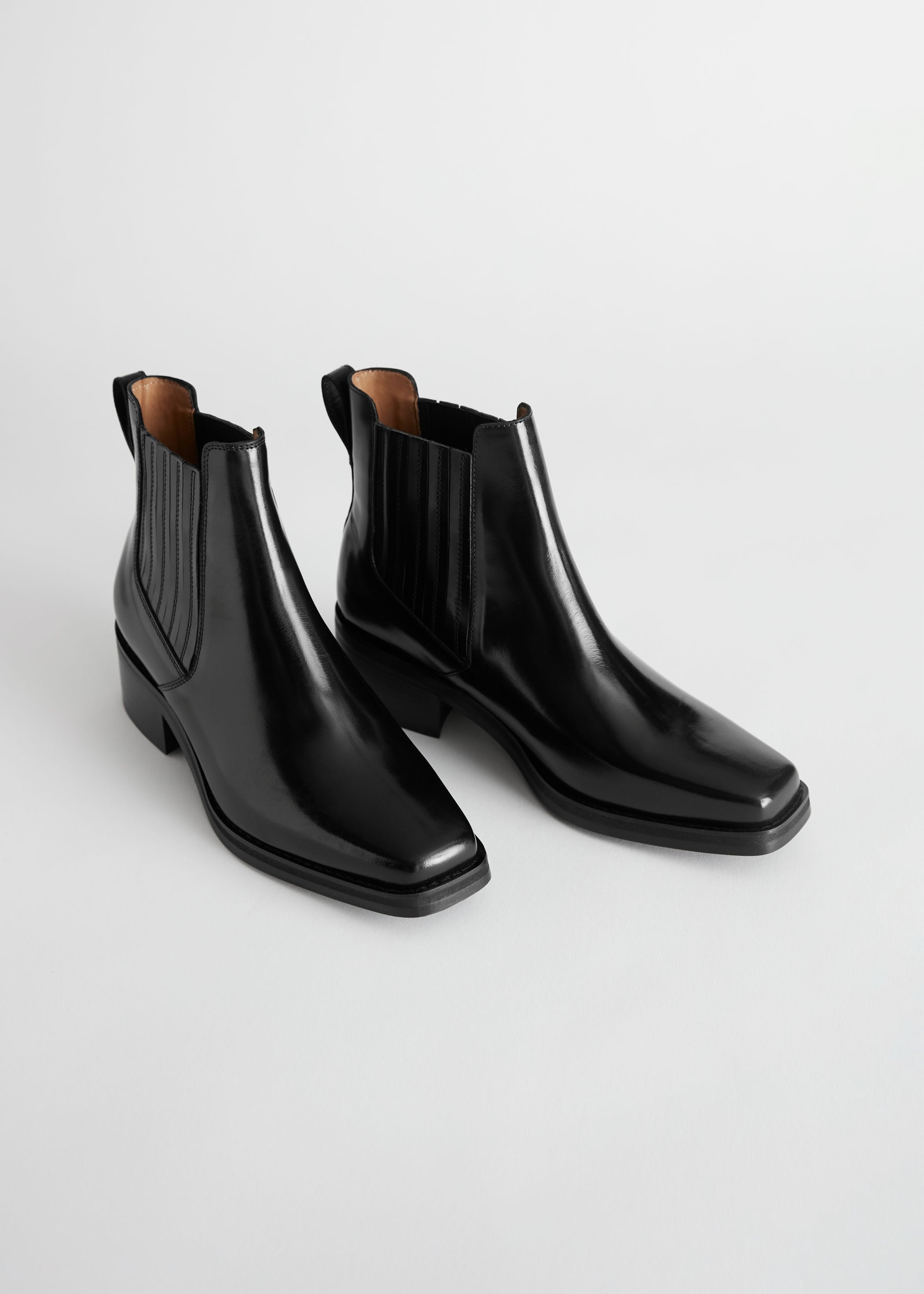 & Other Stories + Square Toe Leather Ankle Boots