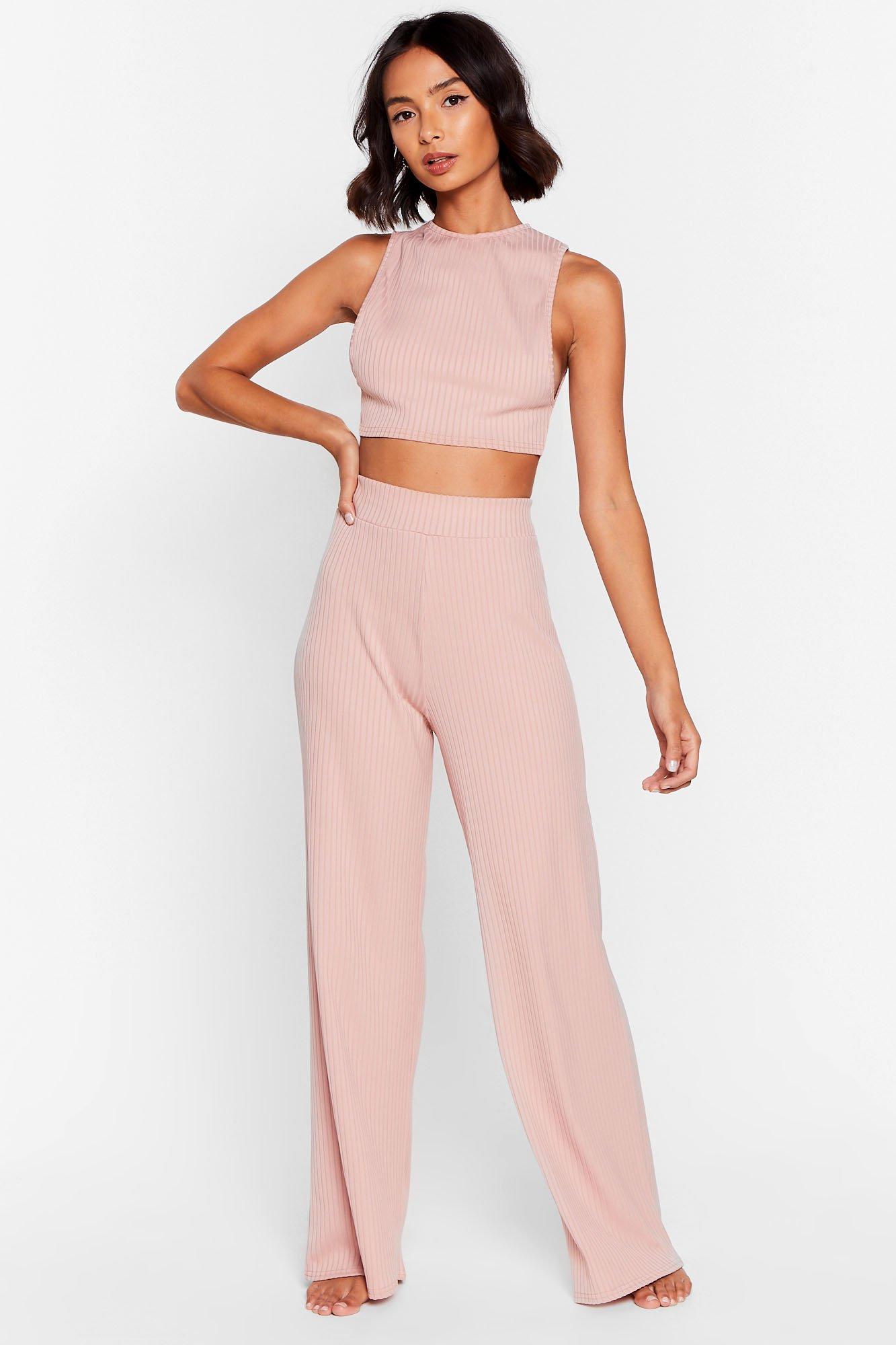 NastyGal + Side Show Crop Top and Wide-Leg Pants Lounge Set