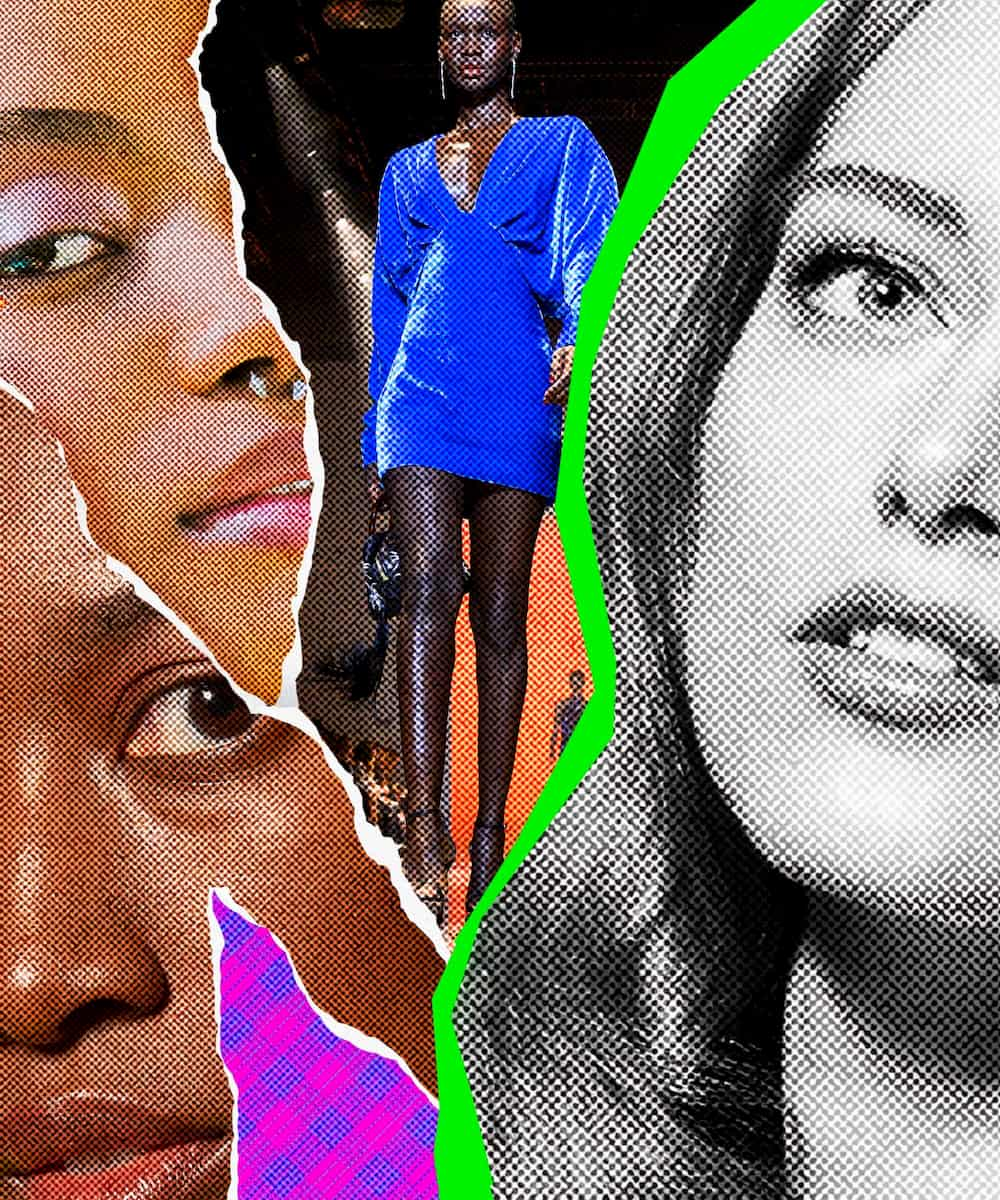 A collage juxtaposing Black models against white models