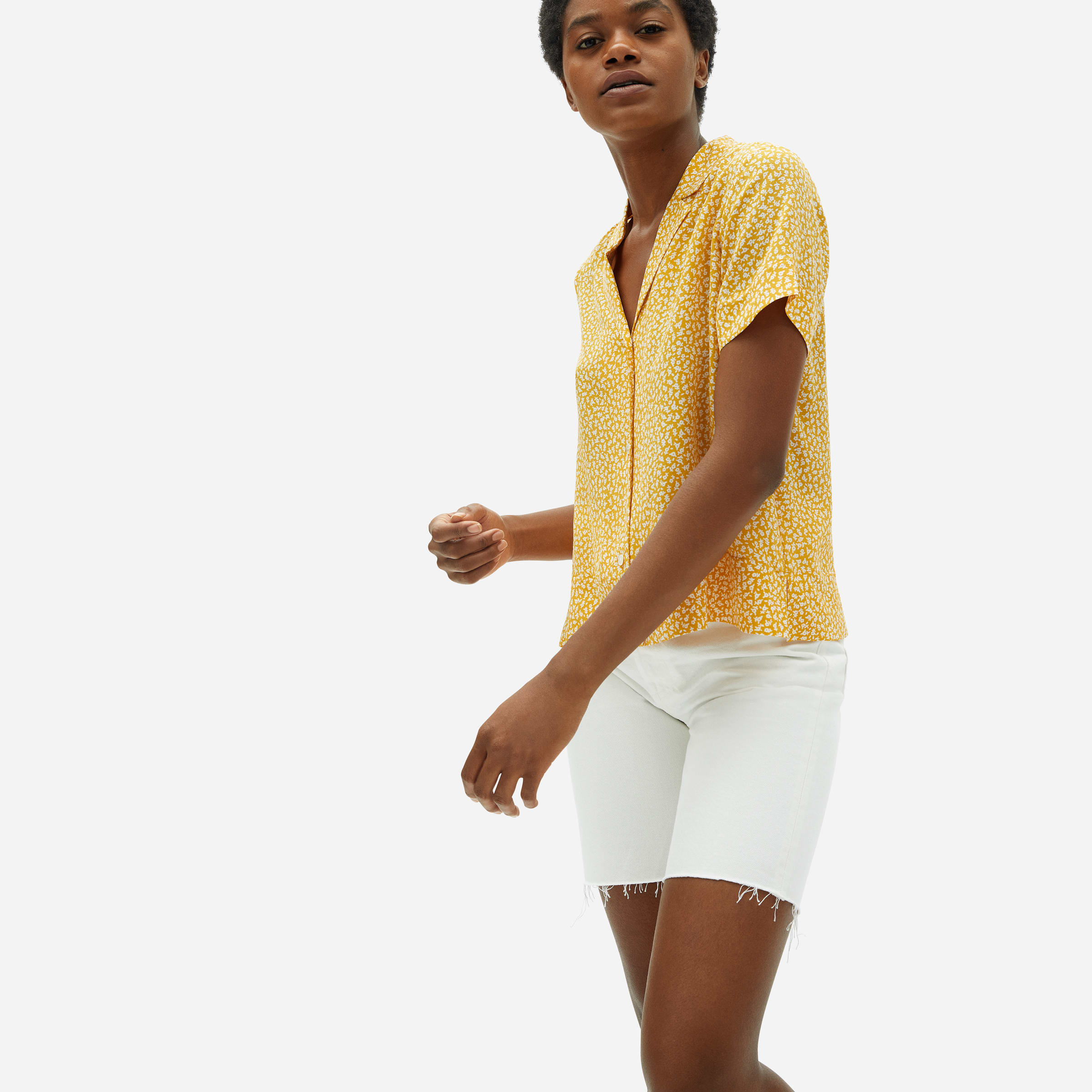Everlane + The Clean Silk Short-Sleeve Notch Shirt – Marigold Floral